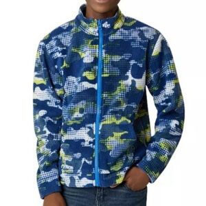 Eddie Bauer Full Zip Fleece Jacket Navy Blue/Yellow Dotted Camo Youth Sz S (7/8)